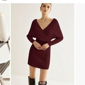 Commense Burgundy Long Sleeve Dress